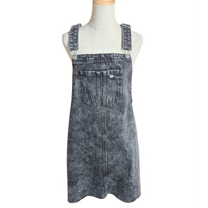 Wild Fable Distressed Black Denim Raw Hem Overall Dress NWT